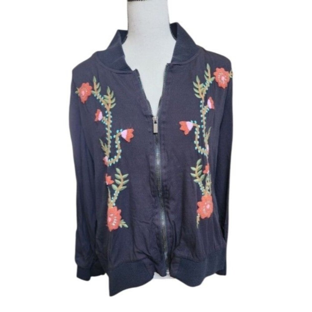 South Main Embroidered Full Zip Jacket Size XL Boho Cottagecore